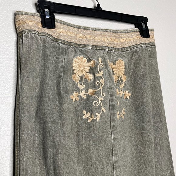 Willi Smith Gray Distressed‎ Faded Tan Embroidery Skirt Size 8 - Picture 5 of 14